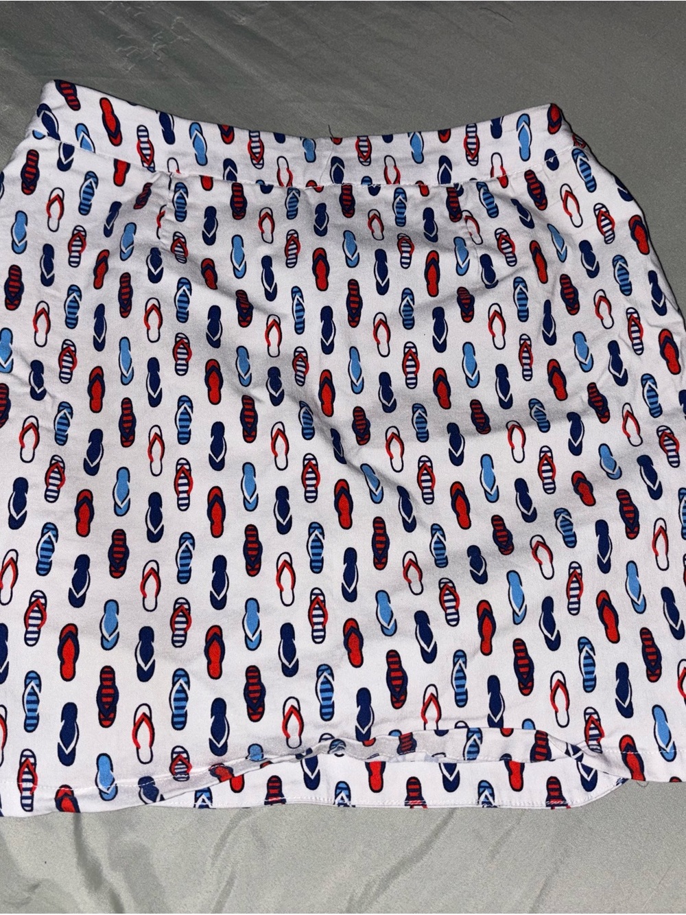 Jessica Riley White Skirt with Red & Blue Flip-Flop Motif